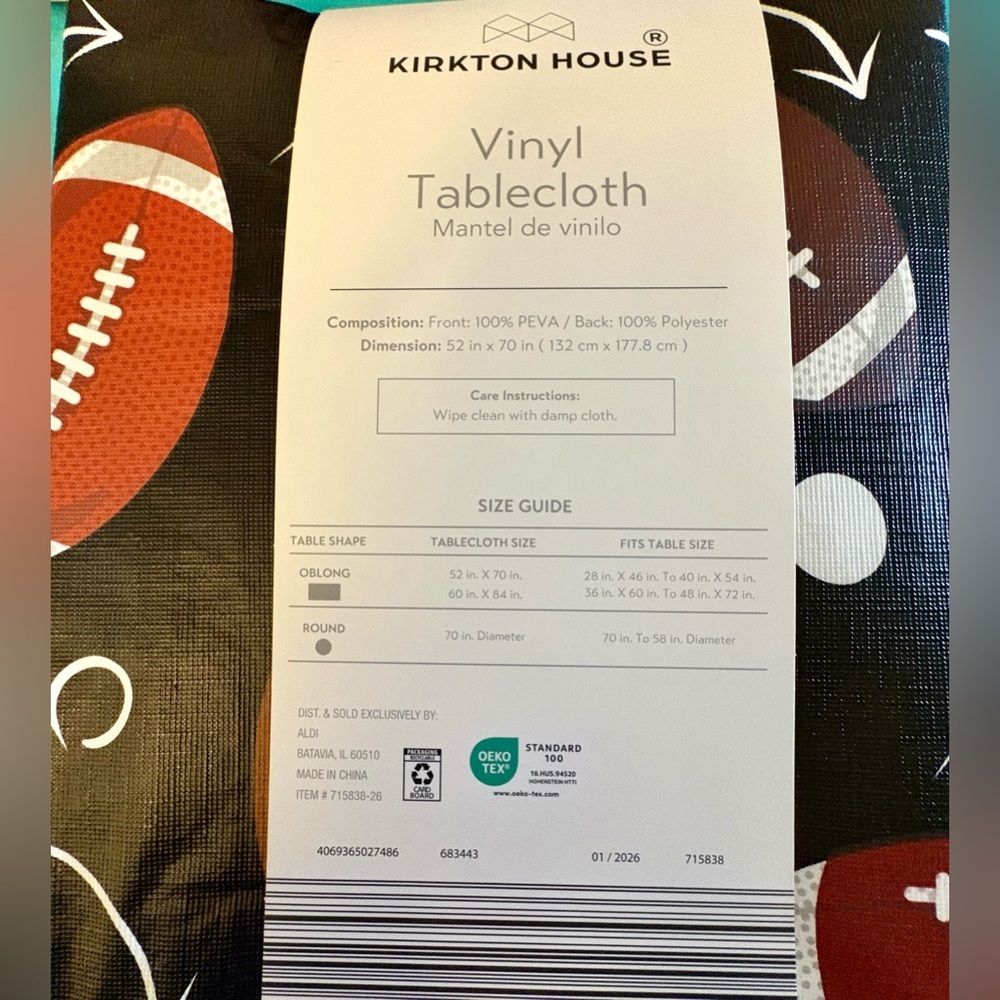 New- Football Inspired
Reusable Tablecloth
Set of 3. Two 52x70 & 1- 70Round- - Picture 6 of 11